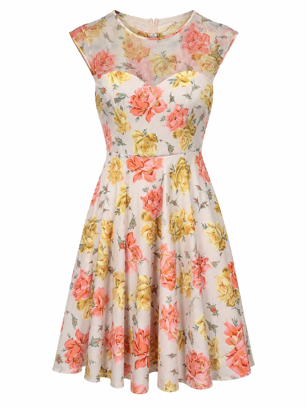 Betsey Johnson Floral Print Fit & Flare Illusion Neckline Cocktail Dress Size 6
